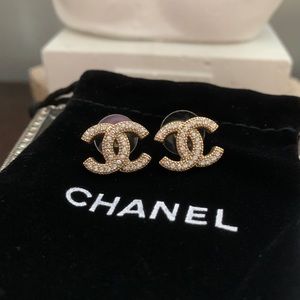 Chanel gold tone CC rhinestone earrings